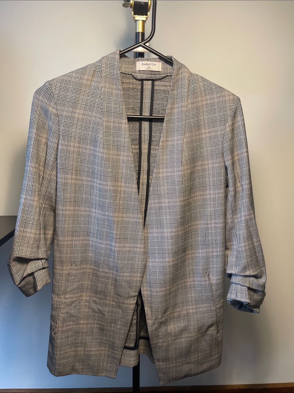 Babaton Gray Plaid Open-Front Blazer